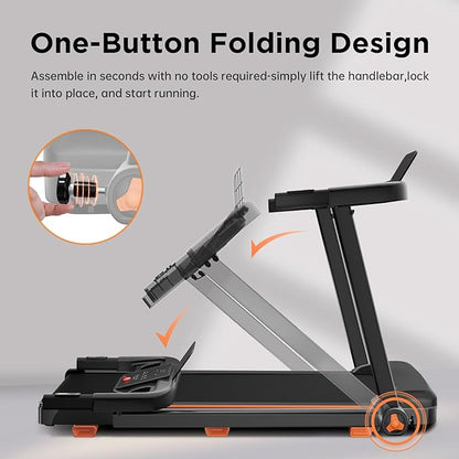Treadmills for Home, 3.0HP Quiet Brushless Foldable Treadmill with Incline, Small Space Portable