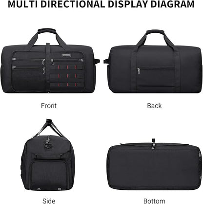 WITZMAN Foldable Duffle Bag for Travel 65L Lightweight Packable Duffel Bag with Shoes Compartment