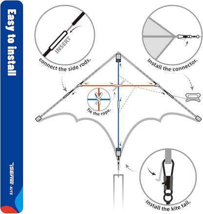 3-Piece Set Delta Kite for Easy to Fly Large Kite for Kids and Adults - Perfect Family Outdoor Toy