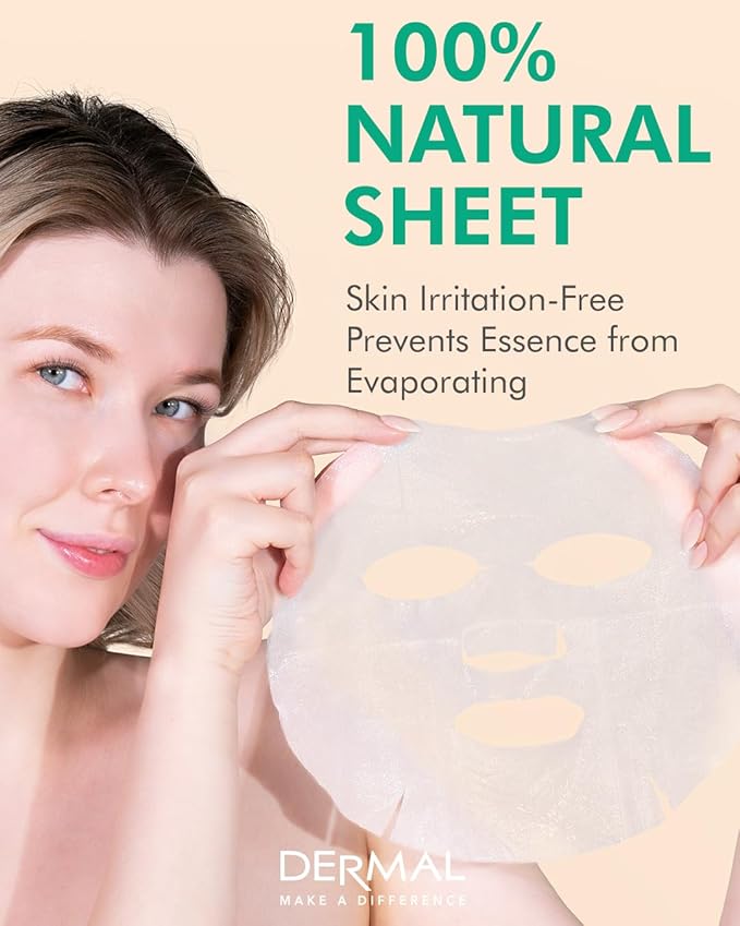 DERMAL Green Tea Collagen Essence Facial Mask Sheet 23g Pack of 10 - Hydrating and Soothing for