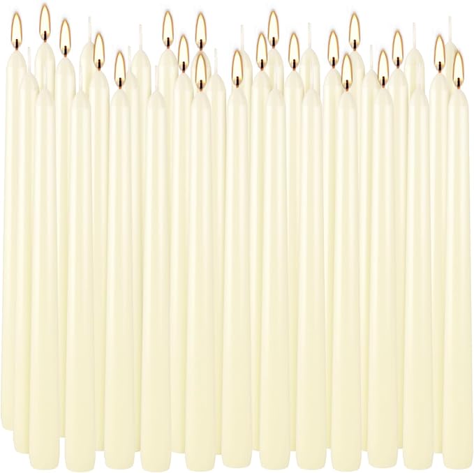 36 Pack Ivory White Taper Candles, 7-8 Hours Burn Time, Unscented, Smokeless and Dripless, 0.8 x 10