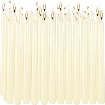 36 Pack Ivory White Taper Candles, 7-8 Hours Burn Time, Unscented, Smokeless and Dripless, 0.8 x 10