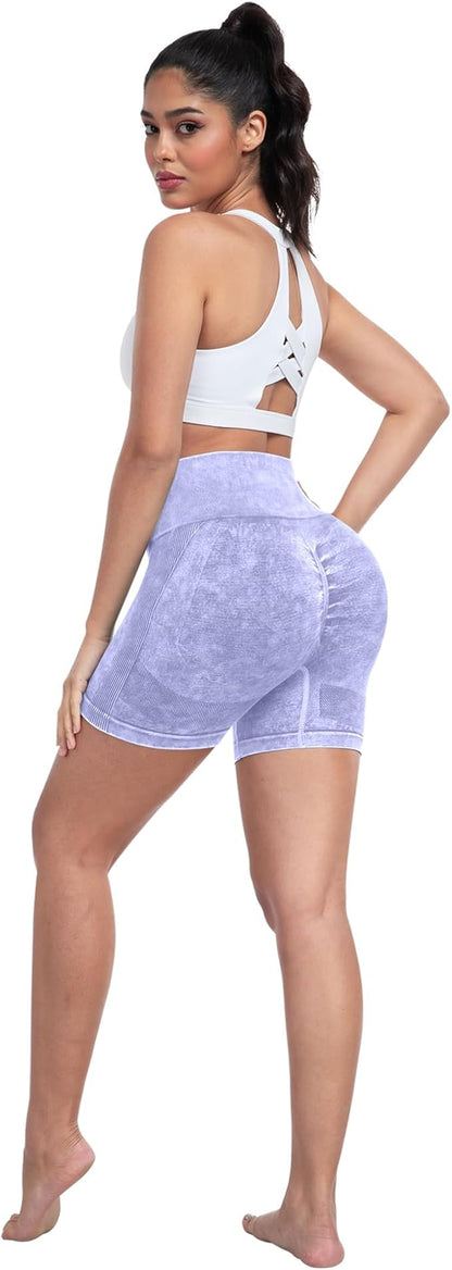 CHRLEISURE Women's 4 Packs Workout Gym Shorts, High Waisted Butt Lifting Scrunch Butt Seamless