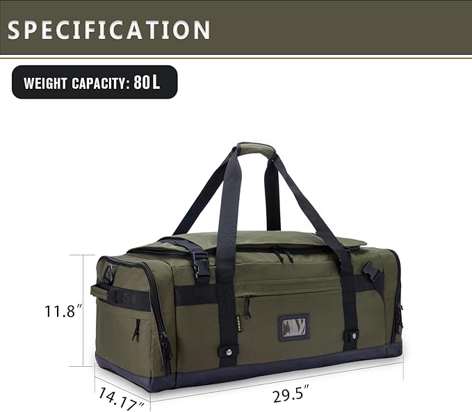 Large Duffle Bag for Travel - Men & Women, Foldable Gym Duffle Backpack, Heavy Duty Tactical