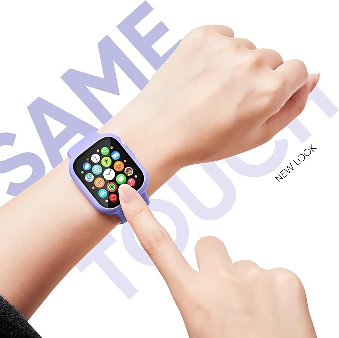 Compatible for Apple Watch Band 44mm 45mm and Case with Screen Protector, Soft Silicone Sport Strap