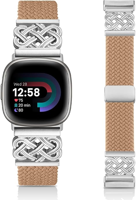 Braided Band Compatible with Fitbit Versa 4 Bands for Woman/Versa 3/Sense 1/Sense 2 Band, Magnetic