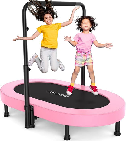 ANCHEER 56" Double Mini Trampoline for Kids, Mini Rebounder with 5-Level Adjustable Handle