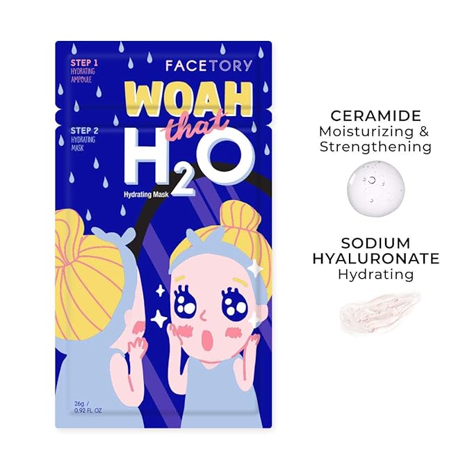 FACETORY K Beauty Face Mask Skin Care - Woah That H2O 2-Step Sheet Mask with Ceramide & Sodium