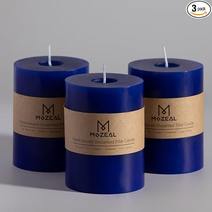MOZEAL 3" x 4" Hand-Poured Unscented Candle, Dripless Pillar Candle Set of 3, Long Clean Burning