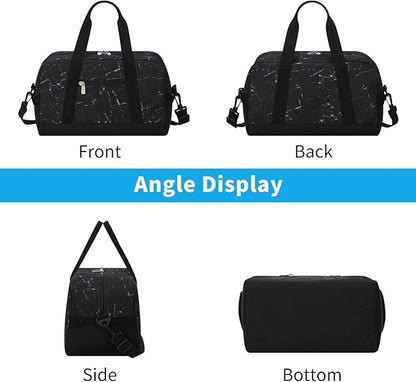 Small Gym Bag 14 inch lightweight Carry On Mini Duffel Bag for Travel Sport - Marble Black