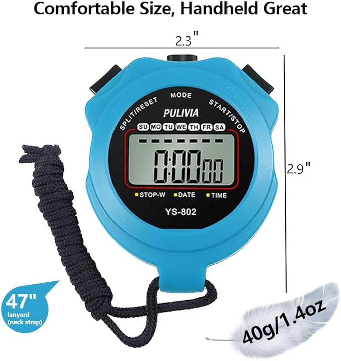 Stopwatch Timer Lap Split Digital Stopwatch with Clock Calendar Alarm, Large Display Stop Watch for