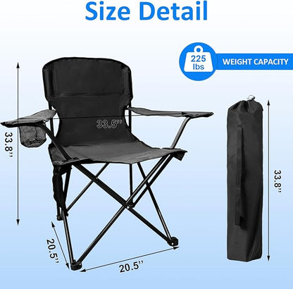 Folding Camping Chair, 225lb Capacity, Includes Cup Holder & Side Storage Bag, 5.5lbs Portable for