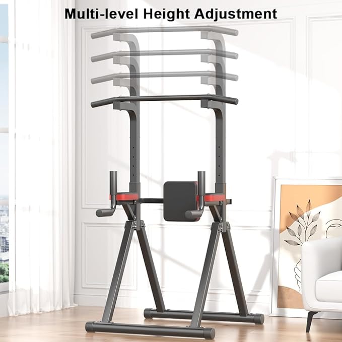 Foldable Power Tower, Adjustable Multifunction Pull Up Bar Tower Station, Pullup Dip Station Rack