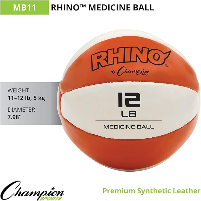 Champion Sports Exercise Medicine Balls, Leather with No-Slip Grip - Weighted Med Ball Set for