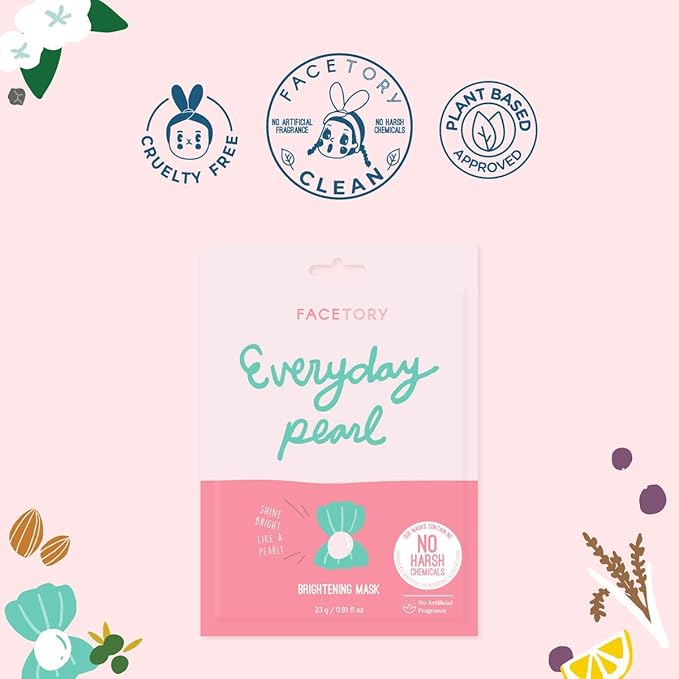 FACETORY K Beauty Face Mask Skin Care - Everyday PEARL Brightening Sheet Mask | Plant-Based with
