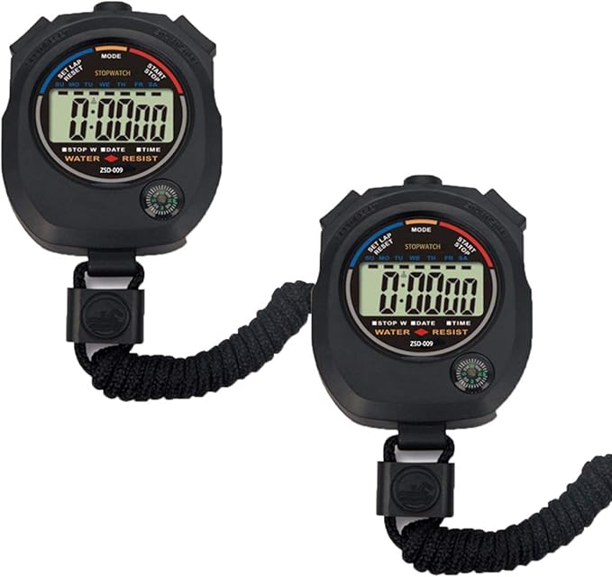 2 Pack Multi-Function Electronic Digital Sport Stopwatch Timer, Large Display with Date Time and