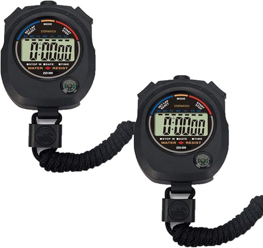 2 Pack Multi-Function Electronic Digital Sport Stopwatch Timer, Large Display with Date Time and
