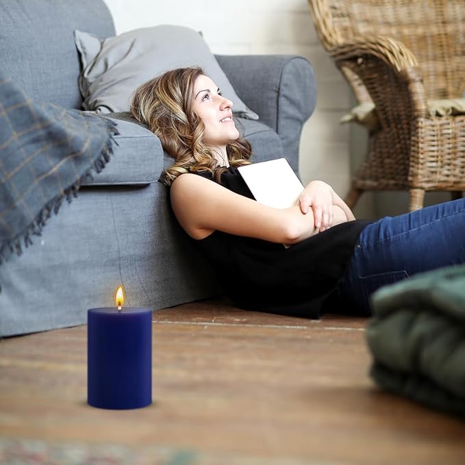 4 Packs Unscented 2x3 Inch Navy Blue Pillar Candles, Small Dripless Colored Wax Column Cylinder