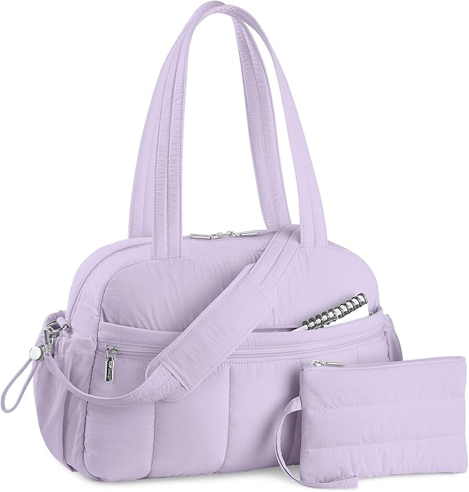 TOPDesign Travel Duffel Bag for Women, Puffer Gym Bag Sports Tote with Wet Pocket, Carry On