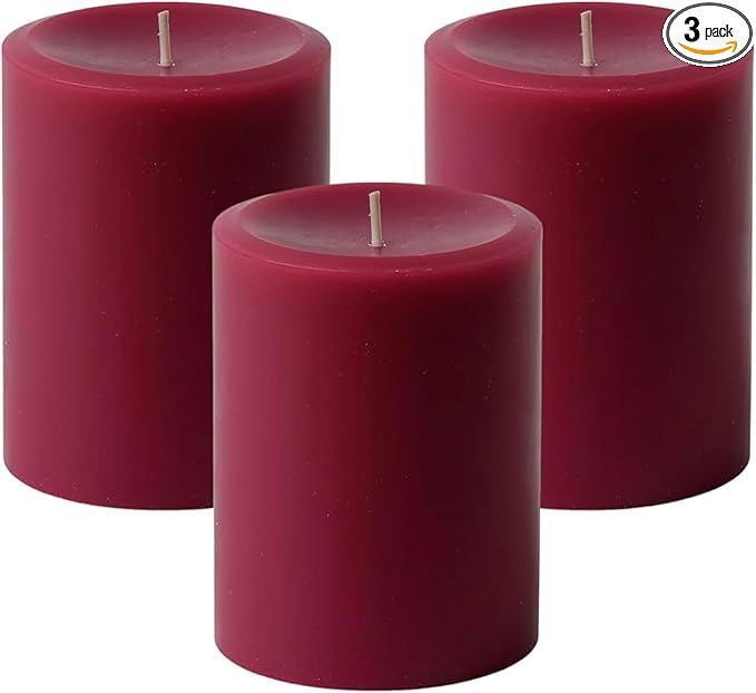 Mister Candle Dripless Unscented Pillar Candles, Set of 3 Hand Poured Solid Color Non-Scented