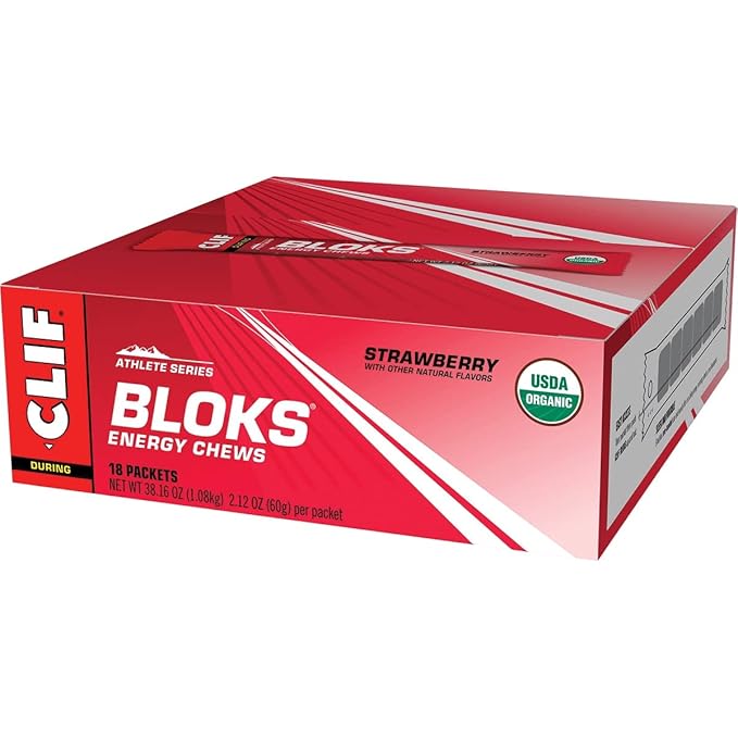 CLIF BLOKS - Strawberry Flavor - Energy Chews - Non-GMO - Plant Based - Fast Fuel for Cycling and