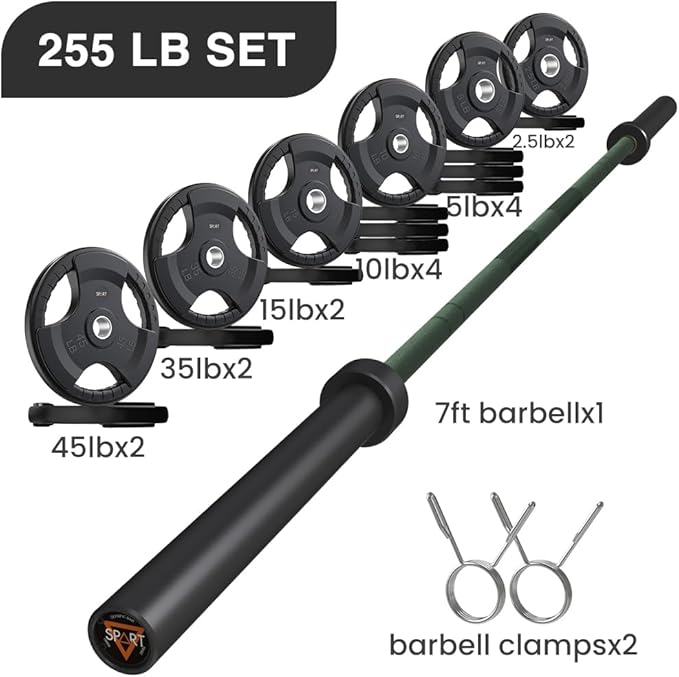 7FT Olympic Barbell Bar with Weight Plate Set Combo, Solid Olympic Bar with Bearings, 700Lbs