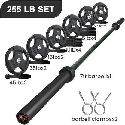 7FT Olympic Barbell Bar with Weight Plate Set Combo, Solid Olympic Bar with Bearings, 700Lbs