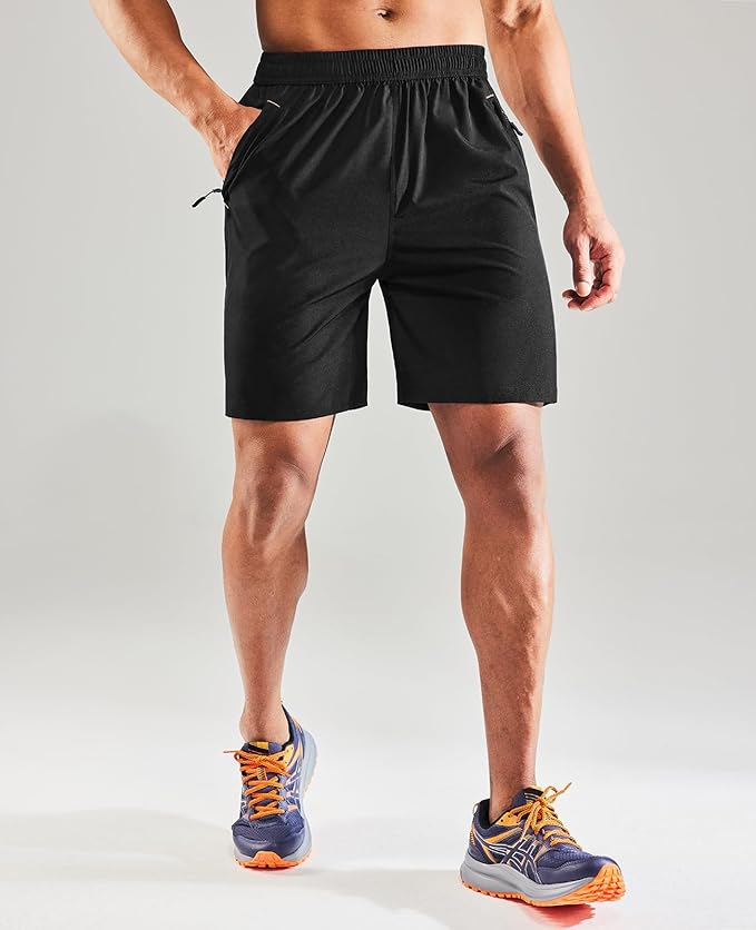 MIER Men's Quick Dry Running Shorts with Zipper Pocket, Elastic Waist Athletic Workout Exercise