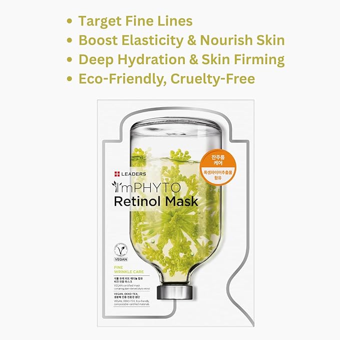 I'MPHYTO Leaders Facial Mask 10 Sheet Retinol Vegan Mask | Anti-Aging & Fine Wrinkle Skin Care |