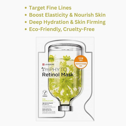 I'MPHYTO Leaders Facial Mask 10 Sheet Retinol Vegan Mask | Anti-Aging & Fine Wrinkle Skin Care |