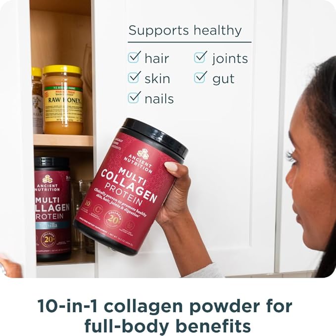 Ancient Nutrition Collagen Powder Protein with Probiotics, Unflavored Multi Collagen Protein with