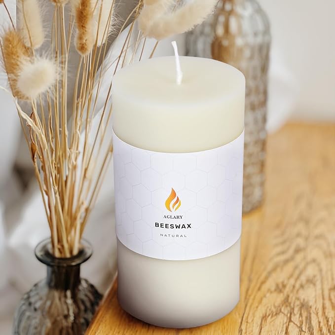 3PCS 3"x 6" Large Beeswax Pillar Candles, Made of Pure Natural Beeswax, with Ultra Long Burning