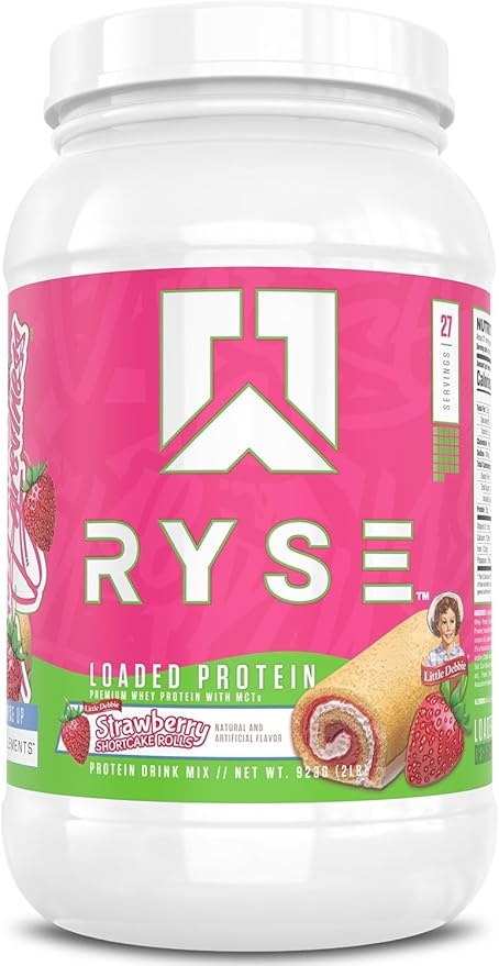 RYSE Loaded Protein Powder - Little Debbie Strawberry Shortcake Rolls - 25g Whey Protein Isolate &
