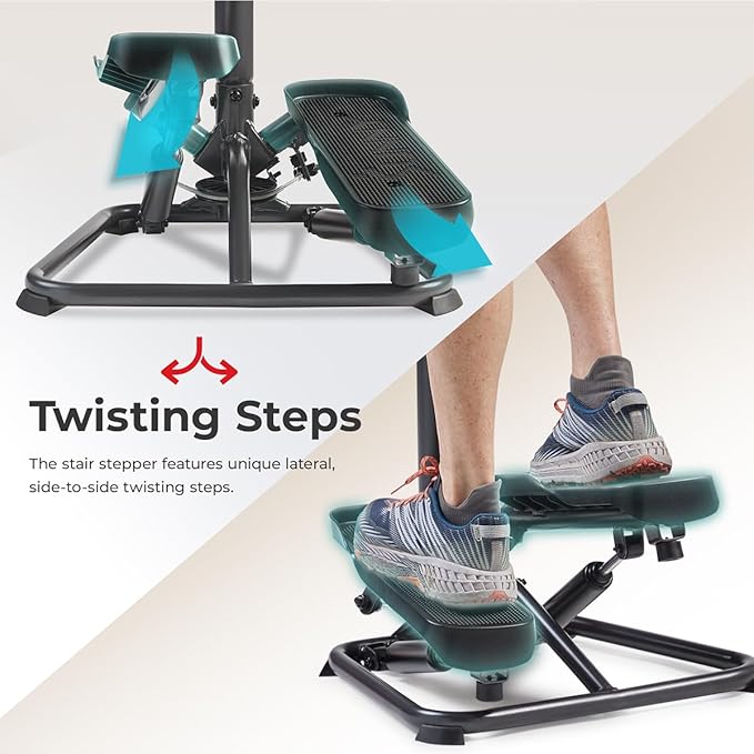 Sunny Health & Fitness Twist Stepper with Handlebar, Stair Step Machine for Cardio Workout, Compact