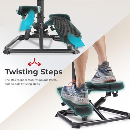 Sunny Health & Fitness Twist Stepper with Handlebar, Stair Step Machine for Cardio Workout, Compact