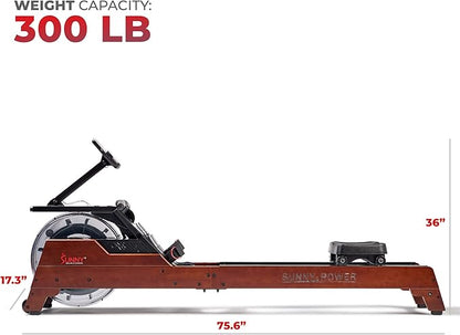 Sunny Health & Fitness Elite Water Rowing Machine with High Dynamic Resistance Vertical Tank