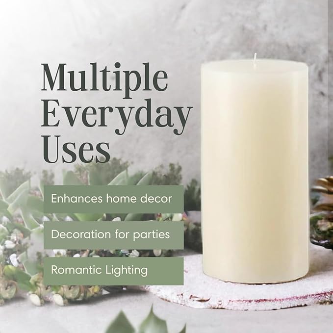 Mister Candle Non Scented Luxury 4 x 8 Pillar Candle, Hand Poured Ivory Unscented Candle for Home