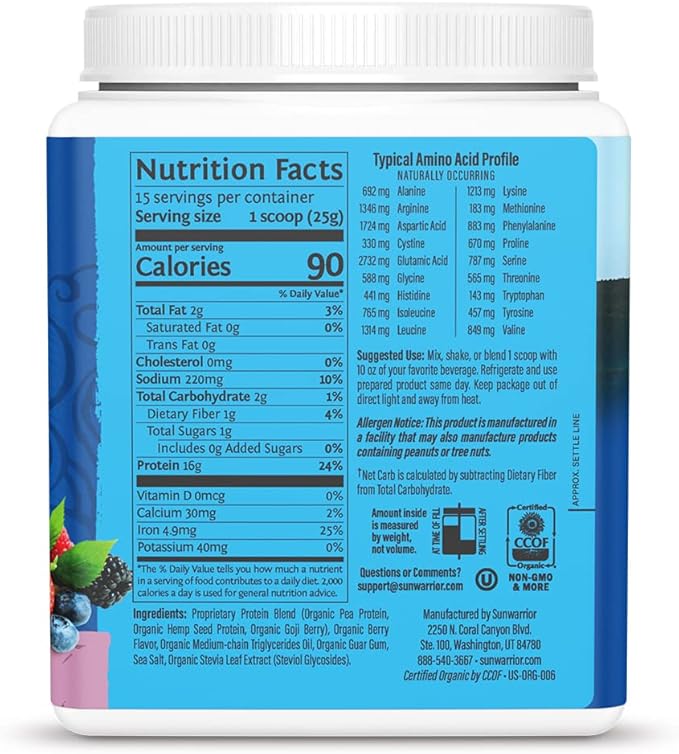 Vegan Protein Powder with BCAA | Organic Hemp Seed Protein Gluten Free Non-GMO Dairy Free Soy Sugar
