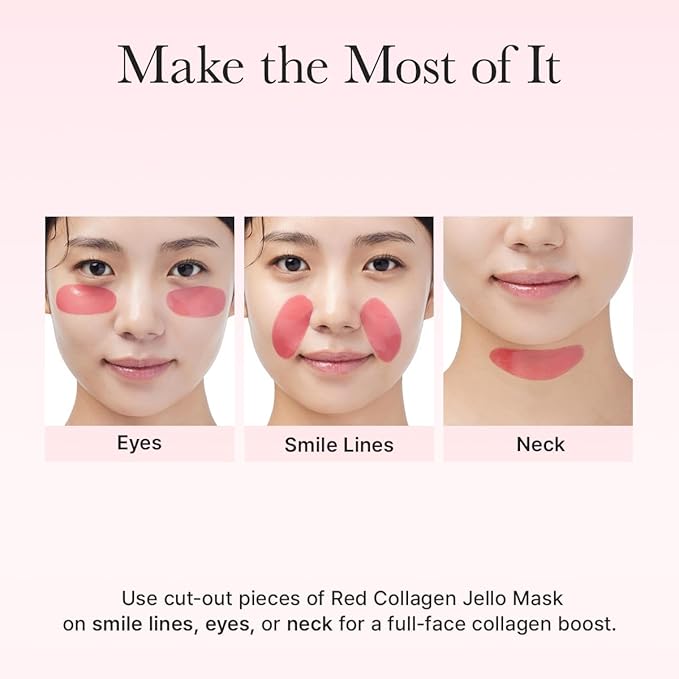 Red Collagen Jello Mask, Plump & Hydrating x 4ea, Overnight Hydrogel Mask for Dry, Mature Skin