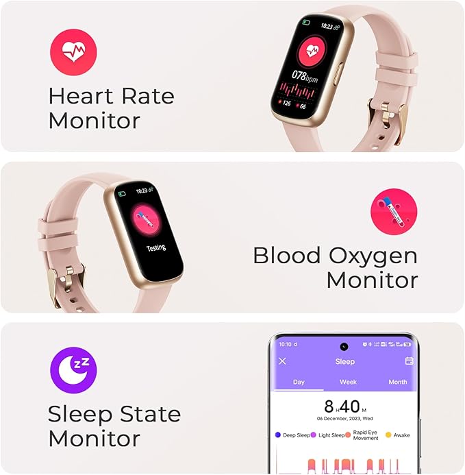 Fitness Tracker for Women Men, Smart Watch Band with 24/7 Heart Rate Blood Oxygen Sleep Monitor