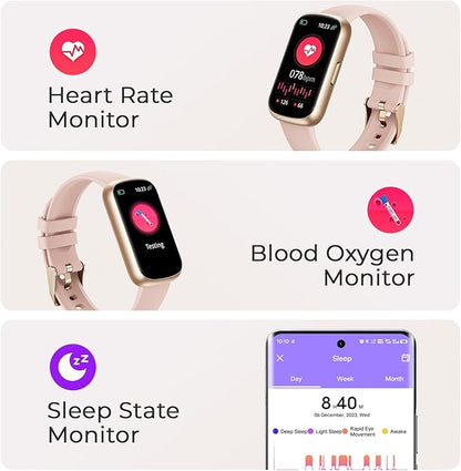 Fitness Tracker for Women Men, Smart Watch Band with 24/7 Heart Rate Blood Oxygen Sleep Monitor