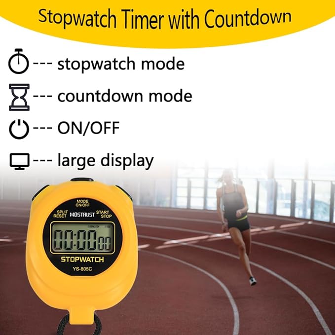 Digital Simple Stopwatch Timer, Single Lap Stopwatch Countdown Timer with On/Off, AAA