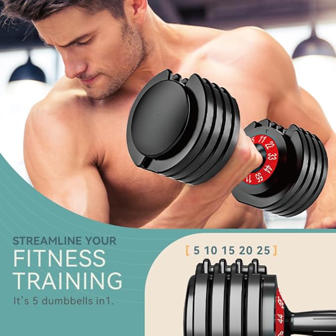 25/55lbs Adjustable Dumbbells Set, Dumbbells with Anti-Slip Metal Handle for Exercise & Fitness