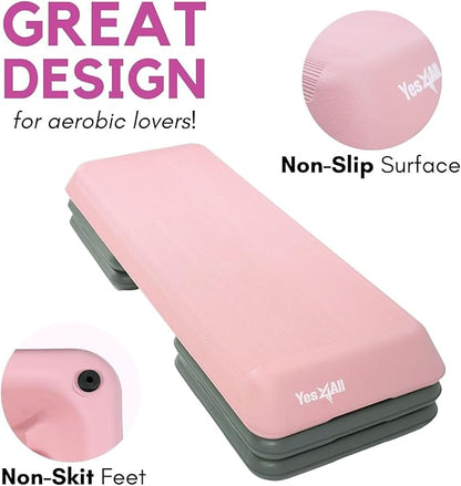 Yes4All Adjustable Workout Aerobic Exercise Step Platform Health Club Size with 4 Adjustable Risers