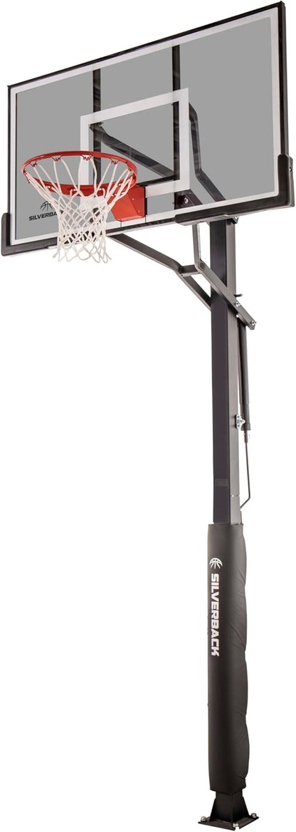Silverback In-Ground Basketball Hoops, Adjustable Height Tempered Glass Backboard and Pro-Style