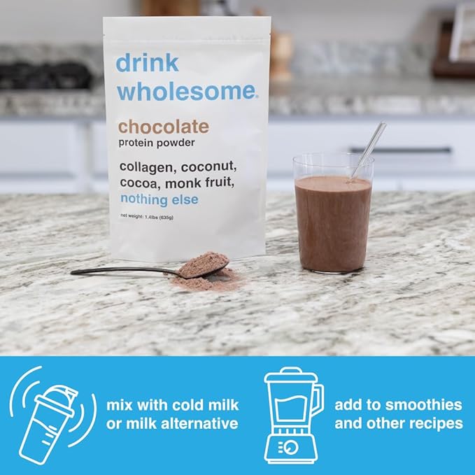 drink wholesome Chocolate Collagen Protein Powder | for Sensitive Stomachs | Gut Friendly |