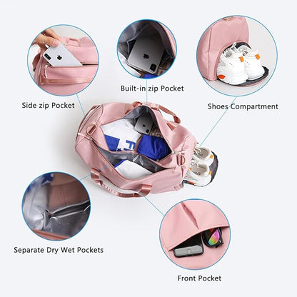 ZUEVI Sports Gym Duffel Bag for Women Waterproof Weekender Travel Bag with Shoes Compartment Dry