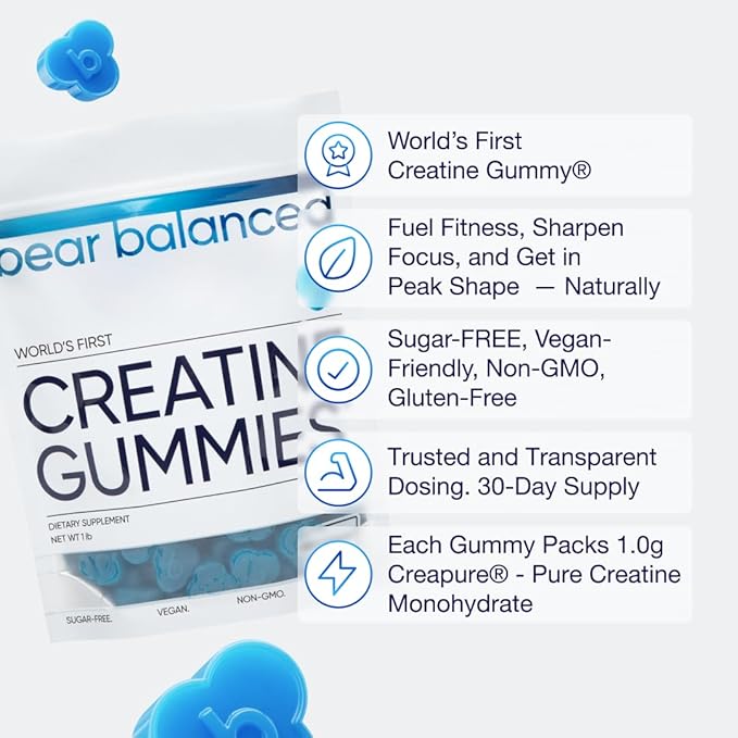 Creatine Gummies for Men & Women - Creapure® Creatine Monohydrate, L-Theanine, L-Tyrosine & B12 for