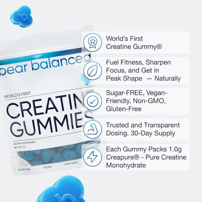 Creatine Gummies for Men & Women - Creapure® Creatine Monohydrate, L-Theanine, L-Tyrosine & B12 for