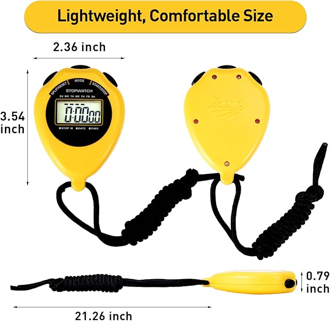 Stopwatch Sport Timer, 2 Pack Large Display Digital Stopwatch Timer with Date Time, No Alarm Silent